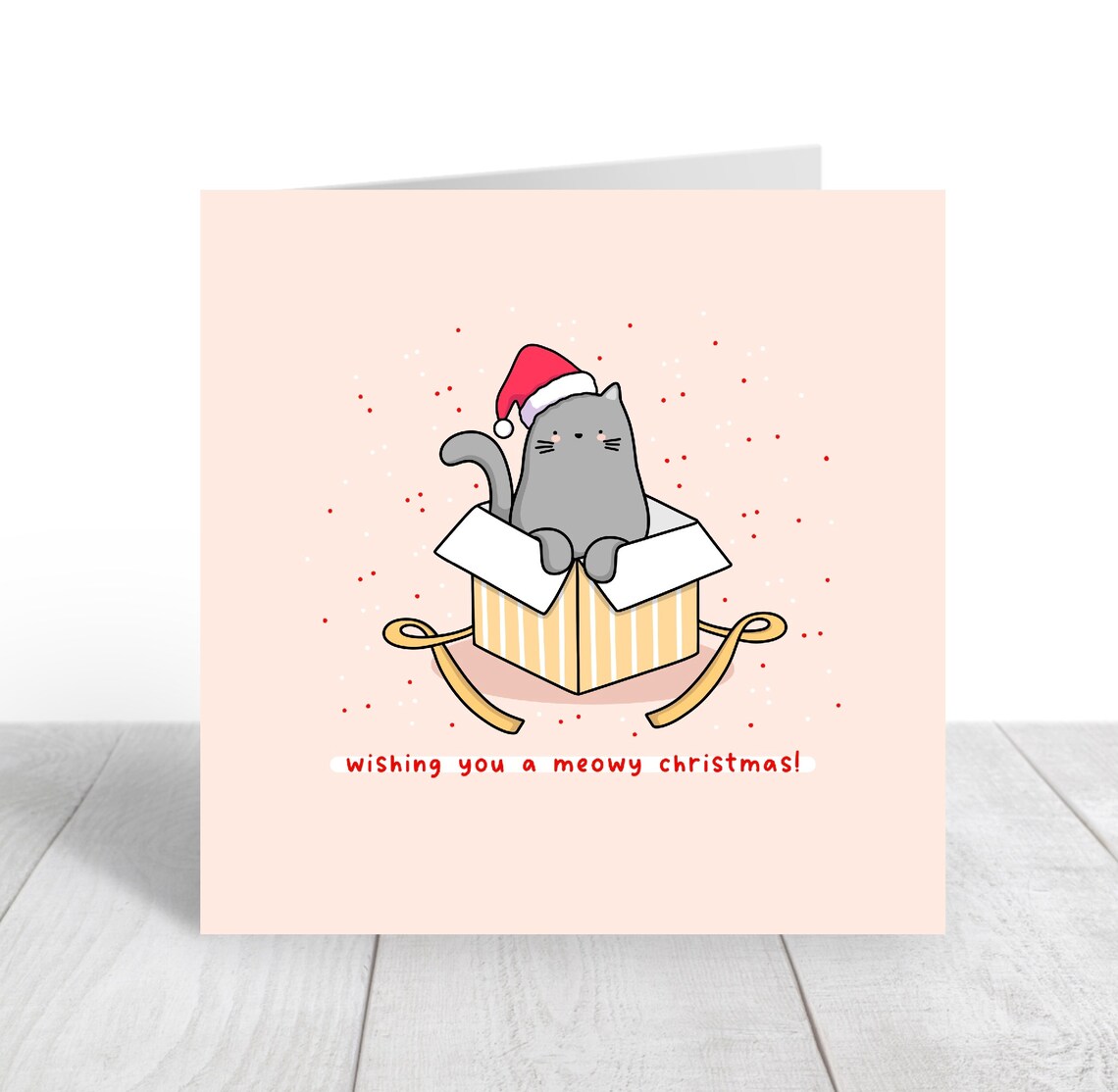 Wishing You A Meowy Christmas Cute Cat Gift Illustrated Card Print - Image 5