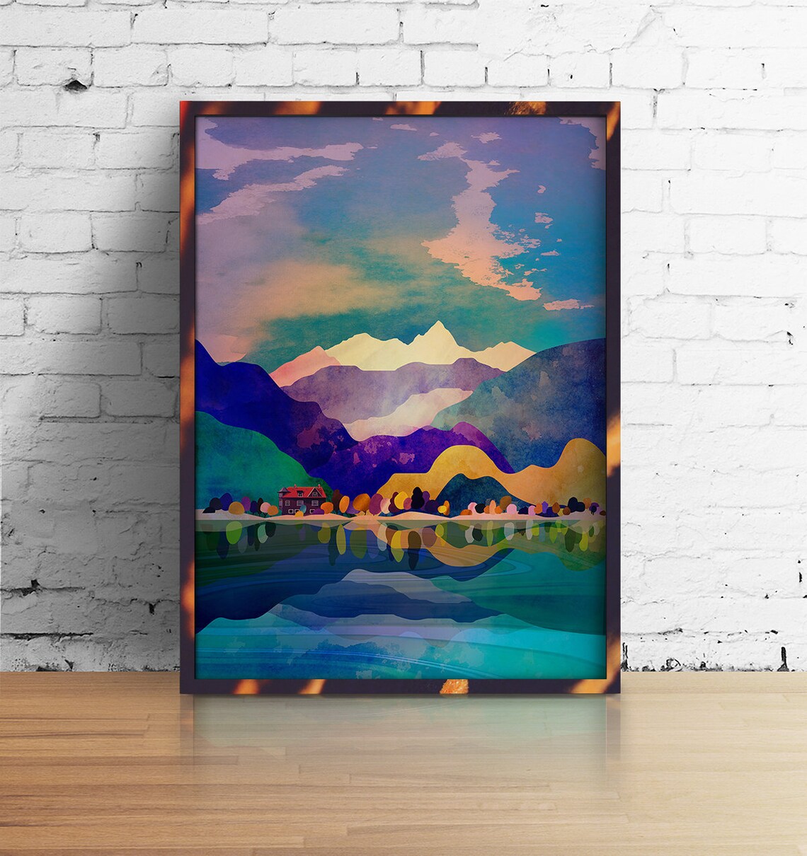 House By The Lake Landscape Art Print - Image 4