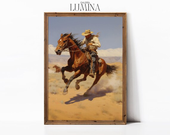 Western Cowboy Painting, Mid-Century Landscape Art Print