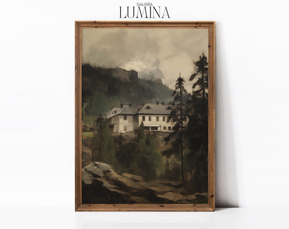 Mountain House Dark Painting Dark Moody Forest Wall Art Dark Academia Decor Victorian Era Art Print Art Frame Tv Art 136 - Image 3