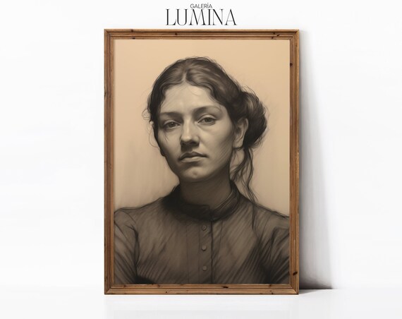 Elegant Classical Woman Pencil Portrait Hand Drawn Female Sketch Poster