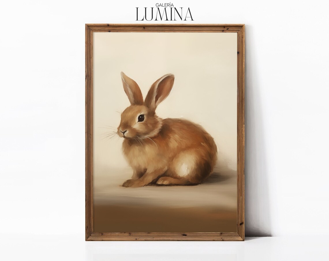Rustic Brown Rabbit Painting Vintage Country Bunny Portrait Art Poster
