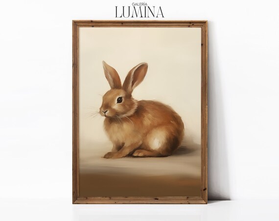 Rustic Brown Rabbit Painting Vintage Country Bunny Portrait Art Poster
