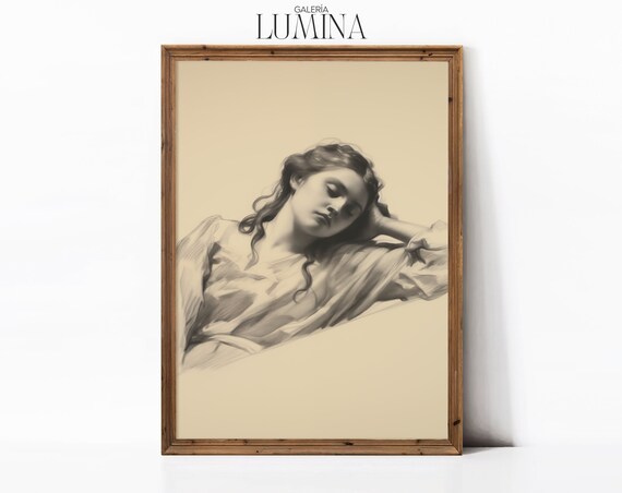 Reclining Woman Classical Figure Pencil Study Sepia Sketch Poster