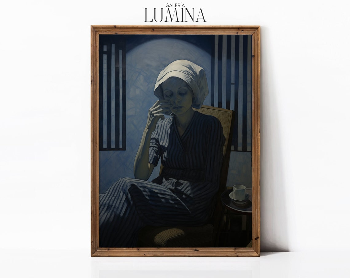 Lonely Woman Original Painting Dark Moody Female Art Print Vintage Portrait Painting Of A Tired Woman Art Frame Tv Art 026
