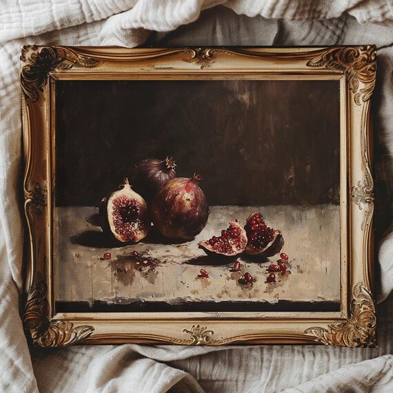 Dark Pomegranate Dark Academia Kitchen Wall Art Dark Cottagecore Wall Art Dark Fruit Still Life Art Instant Wall Art Plum