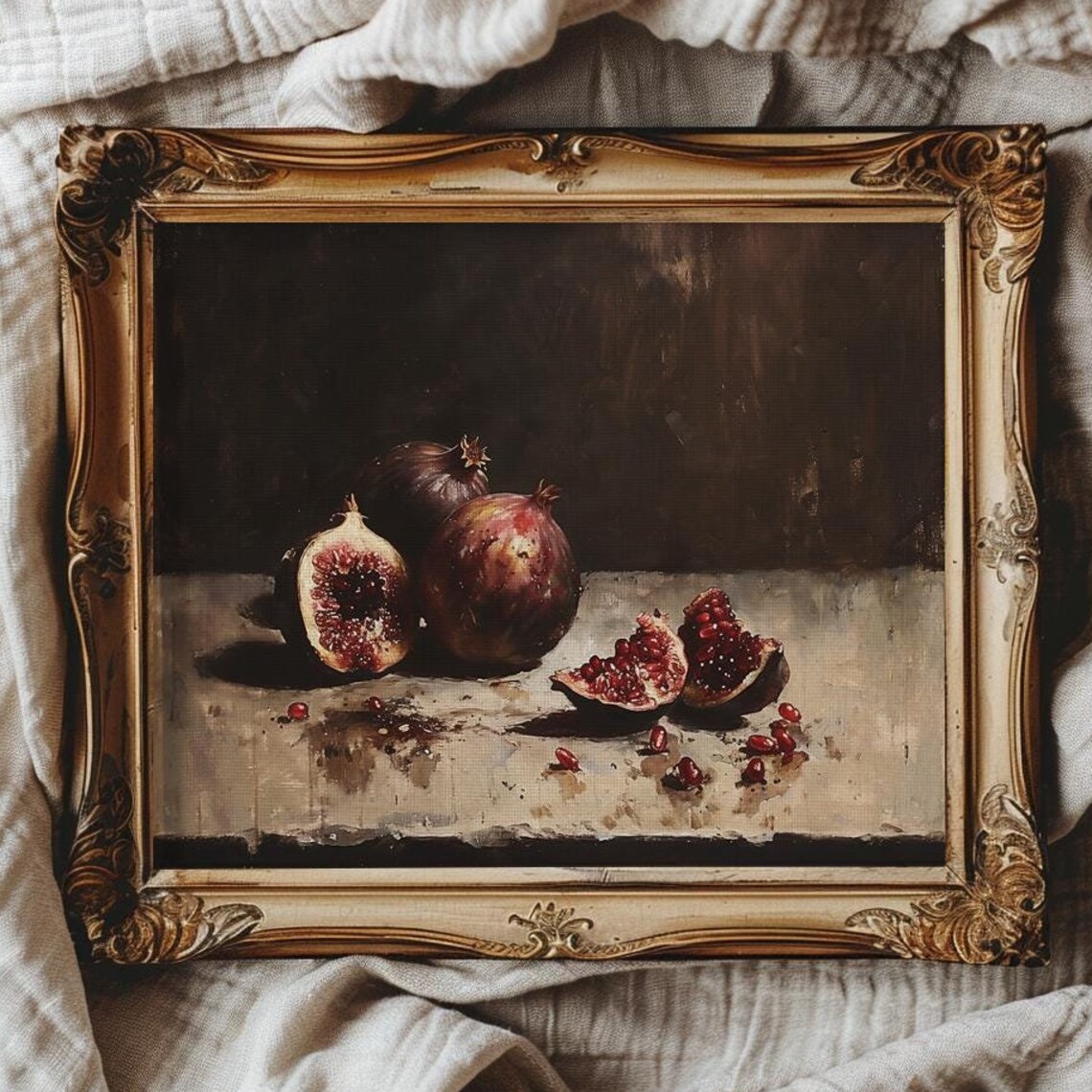 Moody Pomegranate And Fig Still Life In Dark Kitchen Wall Art