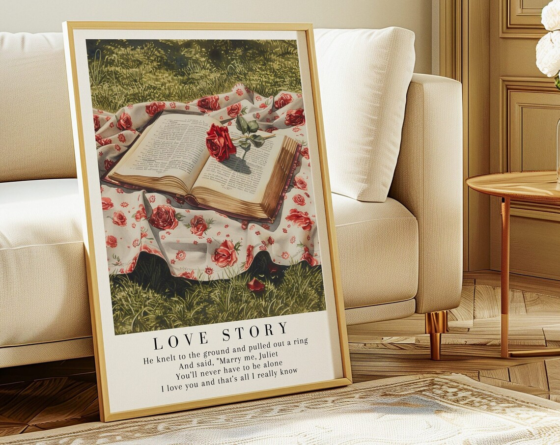 Taylor Swift Love Story Open Book Rose Watercolor Lyric Poster