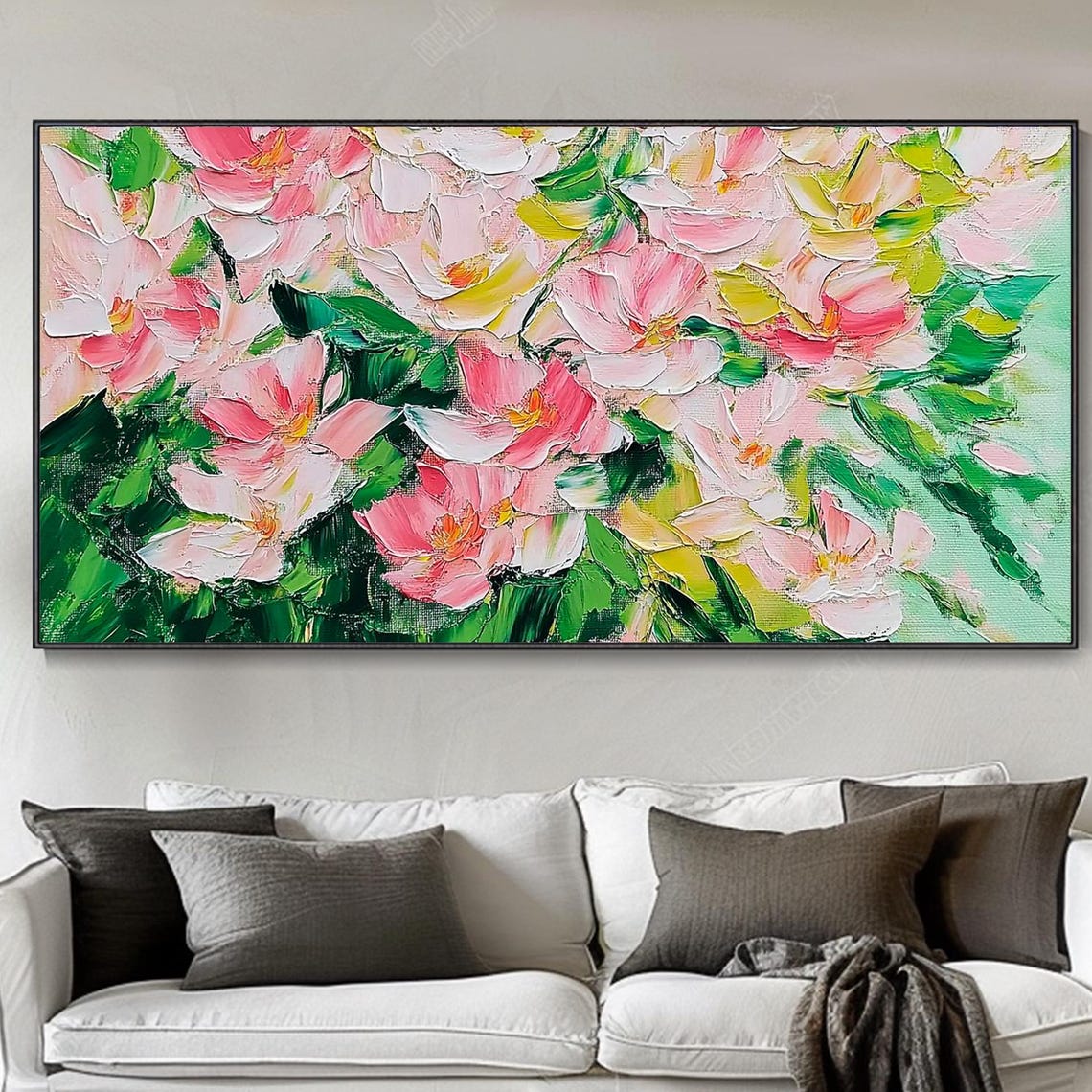 Pink Magnolia Blossoms Green Leaves Soft Impasto Floral Art Poster
