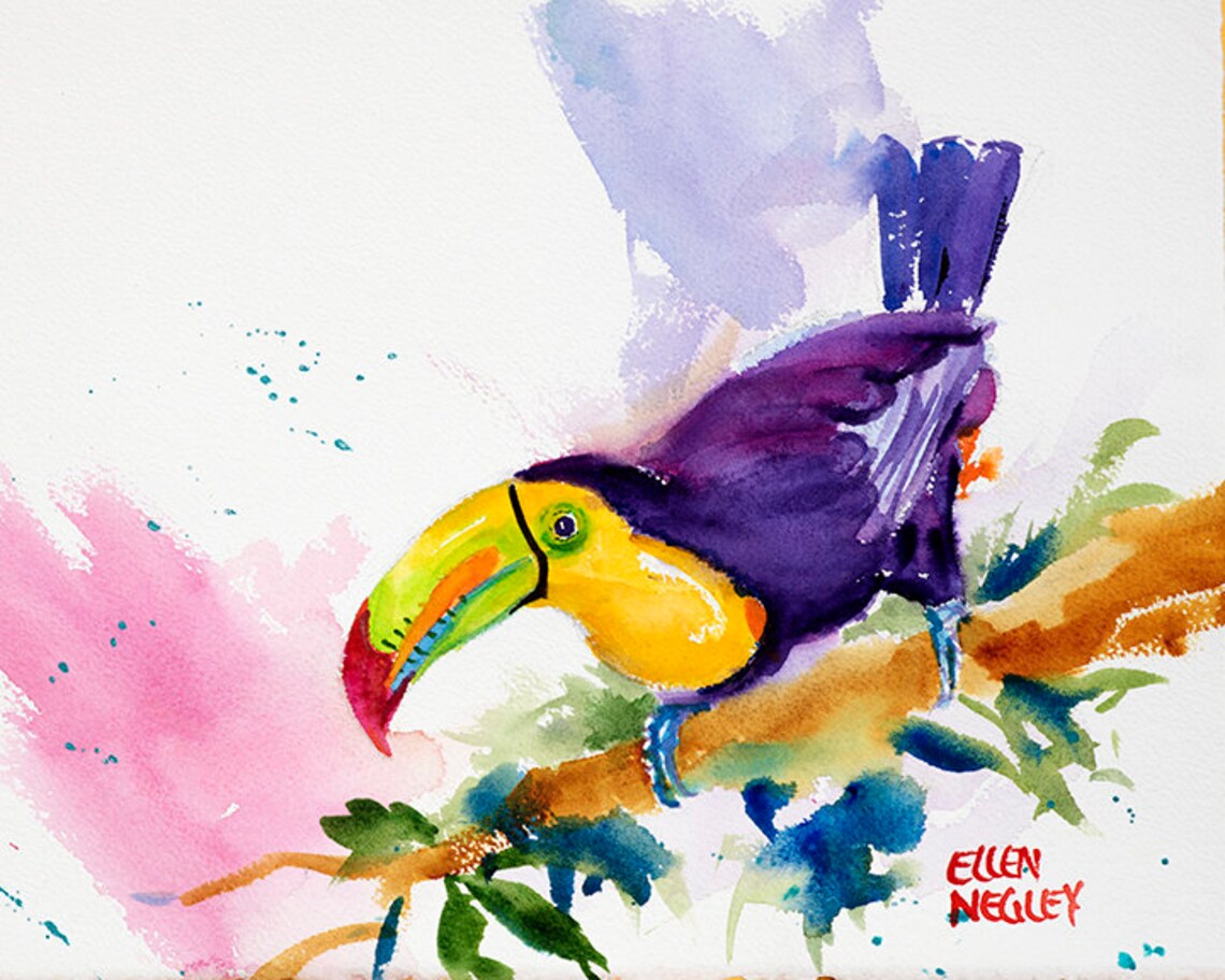 Toucan Watercolor Art Print by Ellen Negley, Tropical