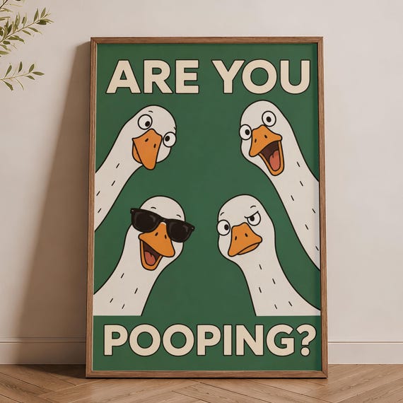Funny Duck Pooping Sign Humorous Toilet Art Minimalist Print Digital Download