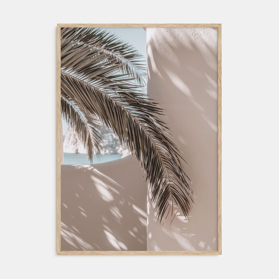 Elegant Palm Frond Shadows on Sunlit Beige Walls Photography Poster