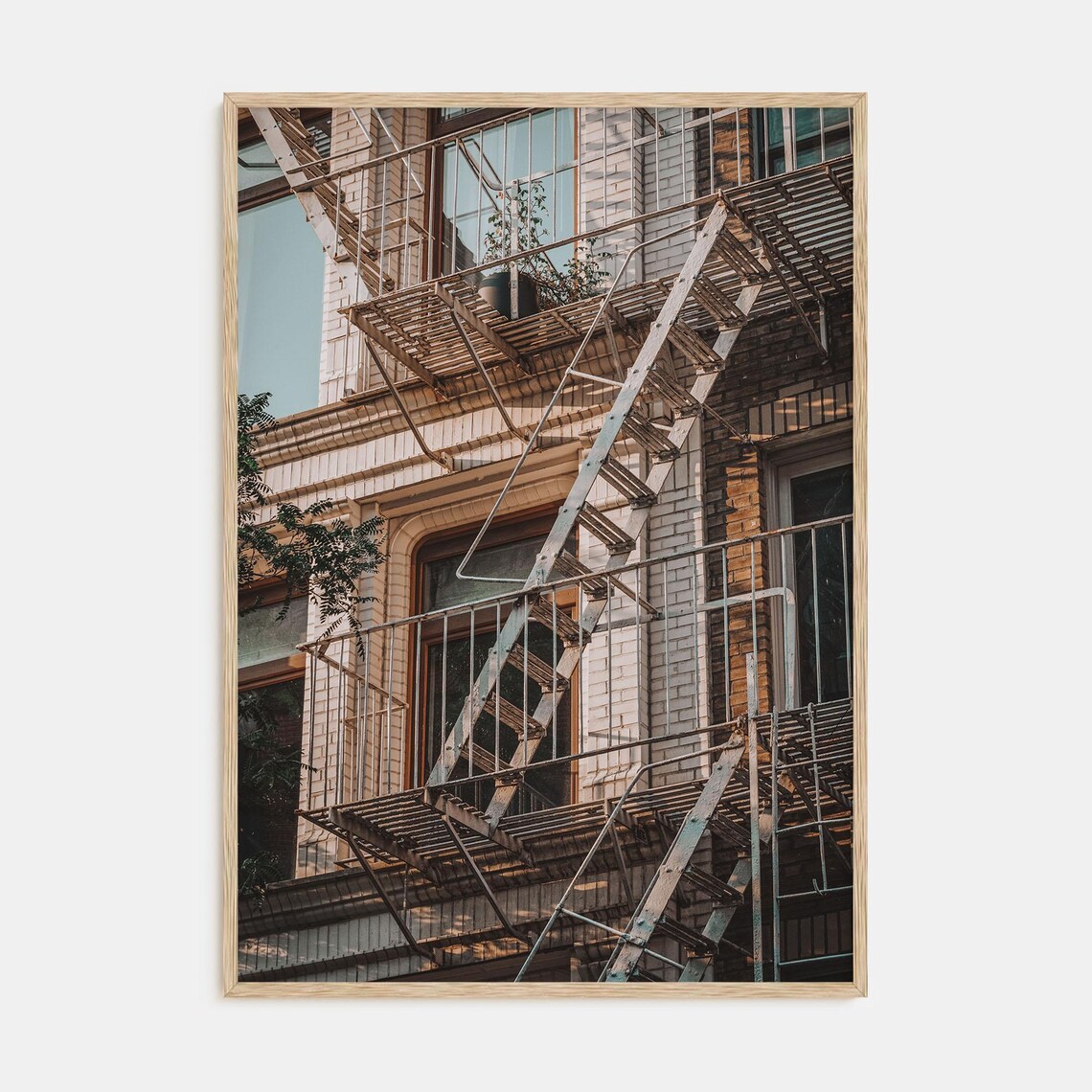 Sunlit Fire Escape Classic Brick Building Detail Urban Photo Poster