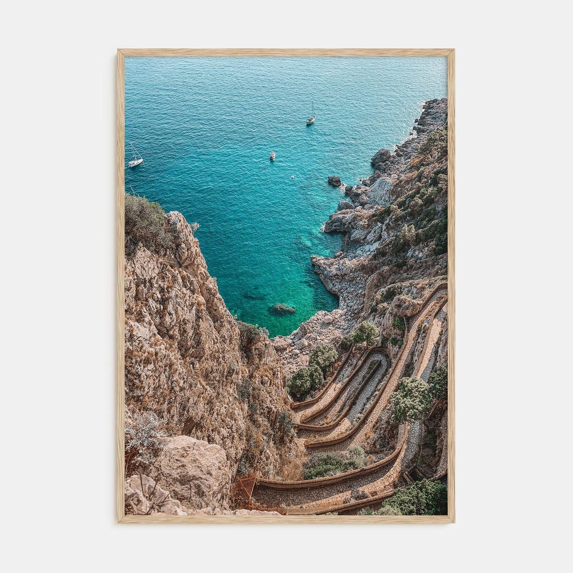 Winding Cliffside Path Above a Turquoise Mediterranean Cove Poster