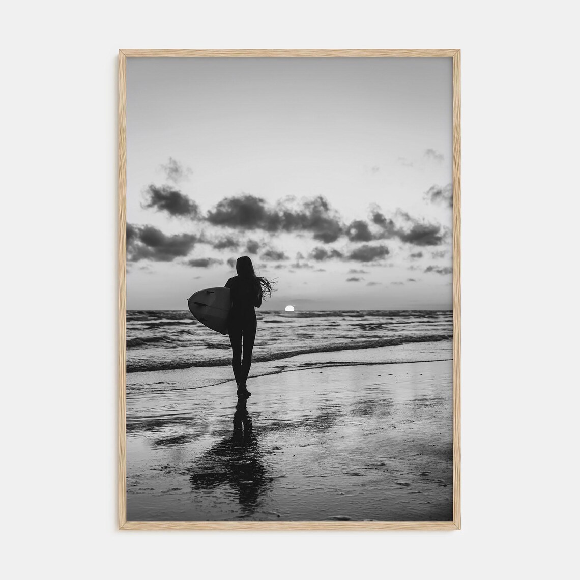 Surfer Black and White Photography Poster, Coastal