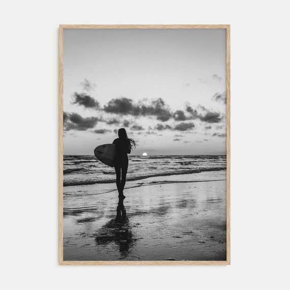 Surfer Black and White Photography Poster, Coastal