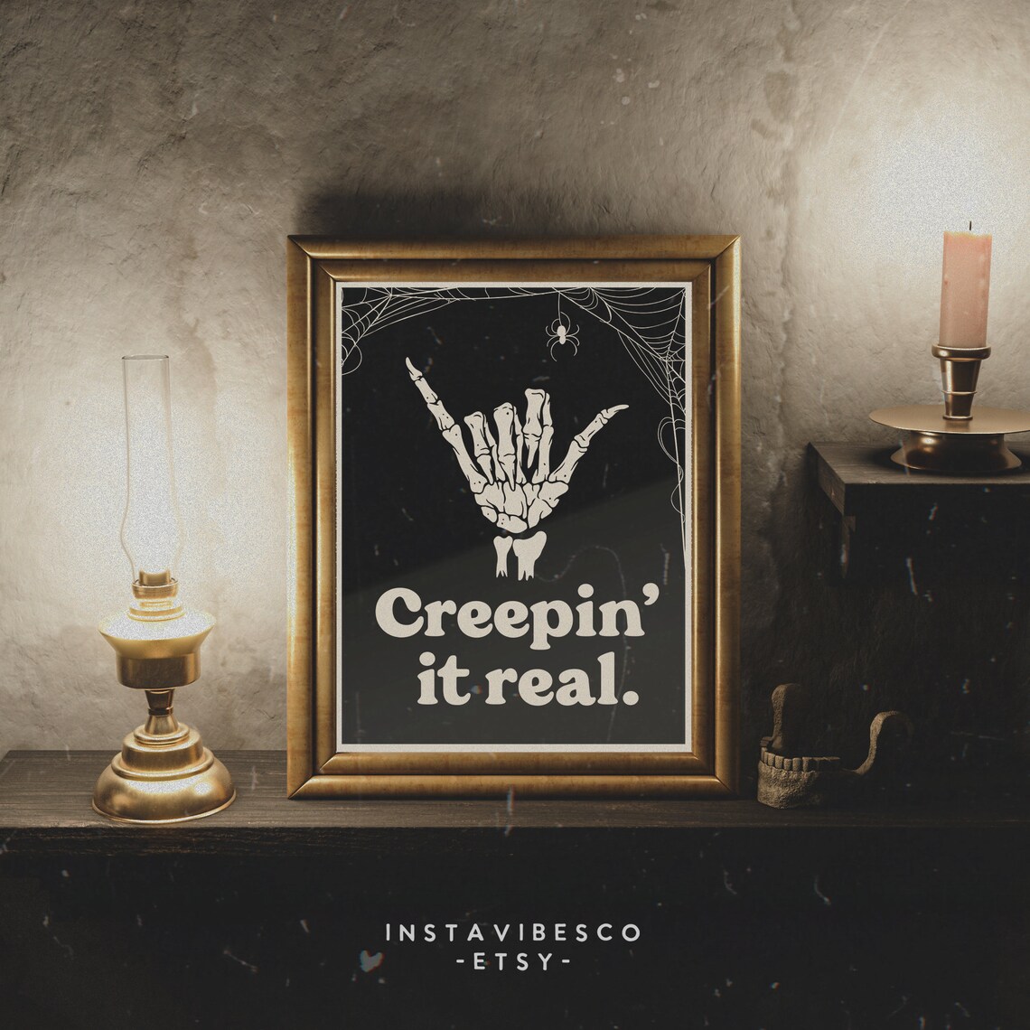 Creepin It Real Halloween Quote, Retro Art Print