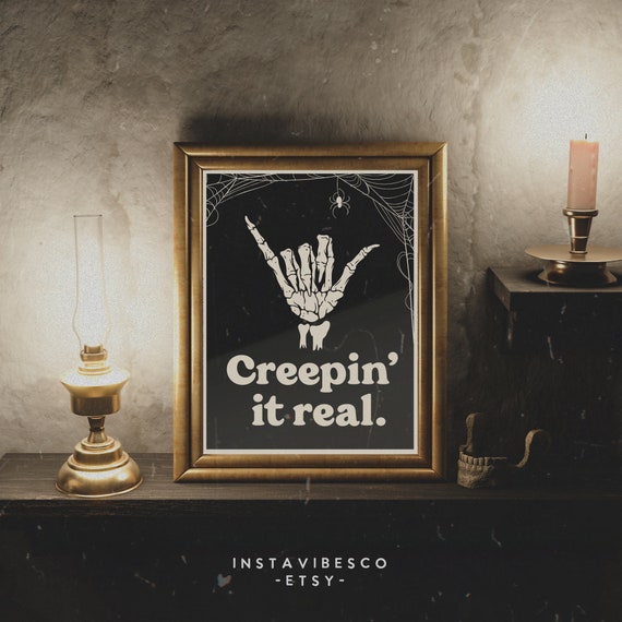Creepin It Real Halloween Quote, Retro Art Print