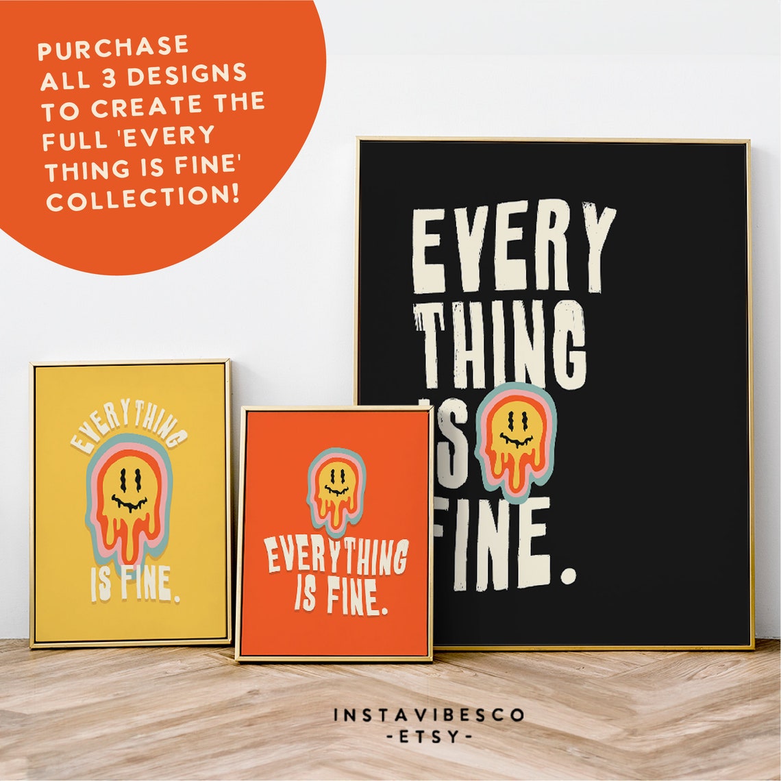 Everything Is Fine Melting Smiley Face Black Humor Quote Poster - Image 3