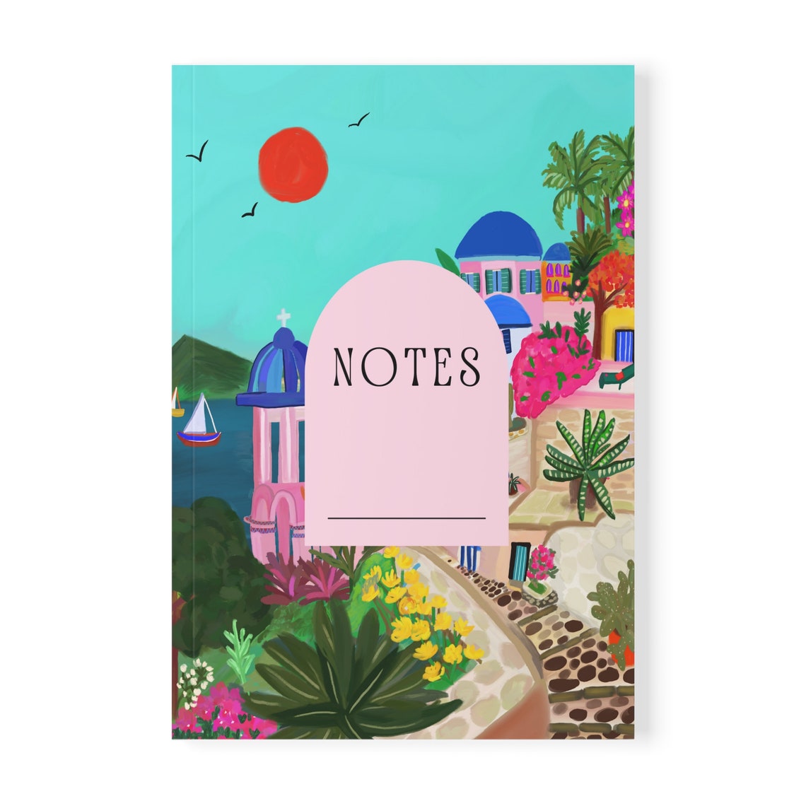 Greece Notes Notebook Blue Dome Island Cover Journal Art Print