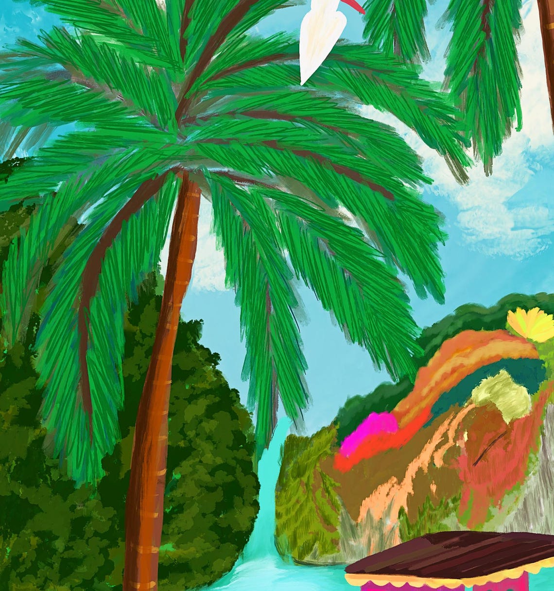 Phi Phi Thailand Palm Trees Longtail Boat Cove Travel Poster - Image 2