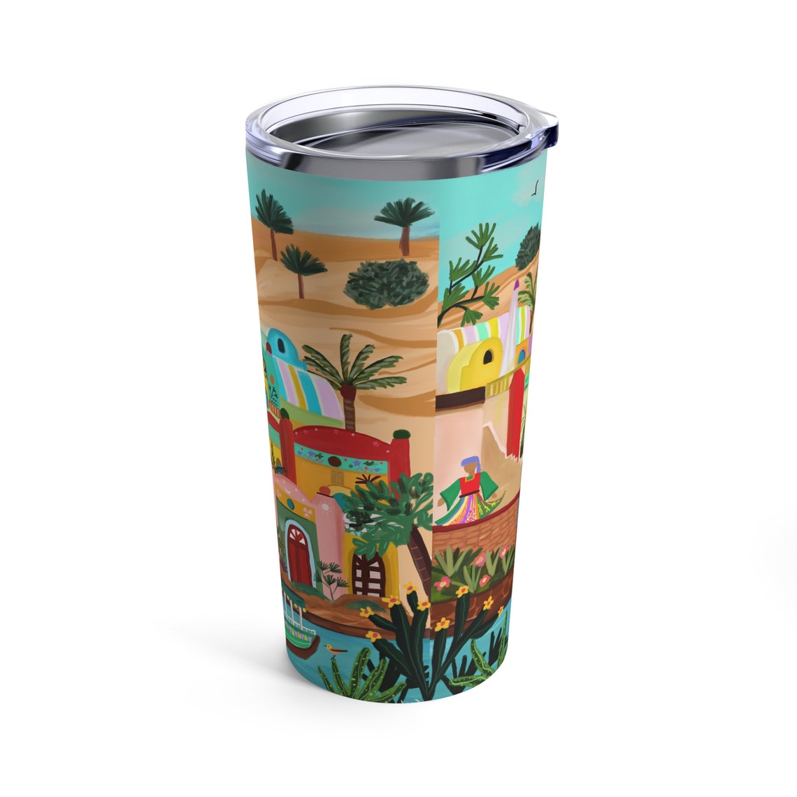 Egypt Illustration Travel Tumbler With Lid Souvenir Cup Print - Image 2