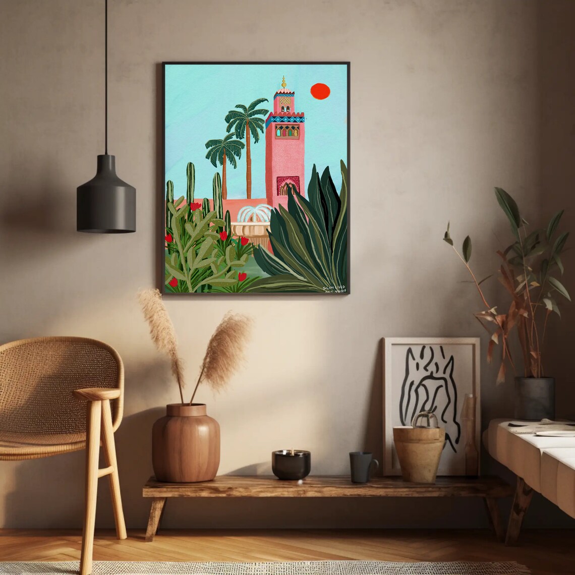 Koutoubia Mosque Marrakech Pink Minaret Palms Fountain Art Print - Image 2