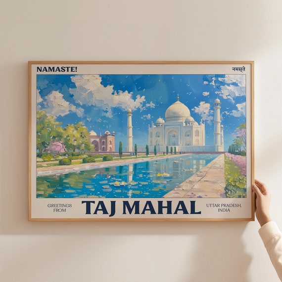 Taj Mahal Art Poster Indian Landmark Art Travel Poster Namaste Uttar Pradesh Indian Architecture Wall Art Poster Or Print