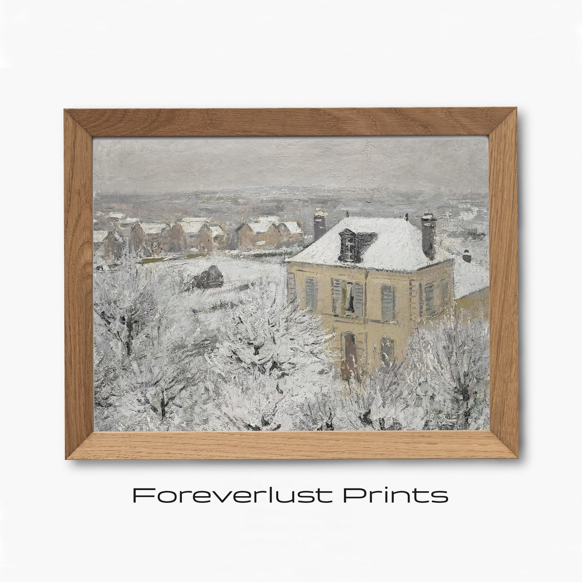 Winter Village Print Vintage Oil Painting Antique Winter Village Cityscape Painting Giclee Unframed Print Christmas Holiday Decor - Image 2