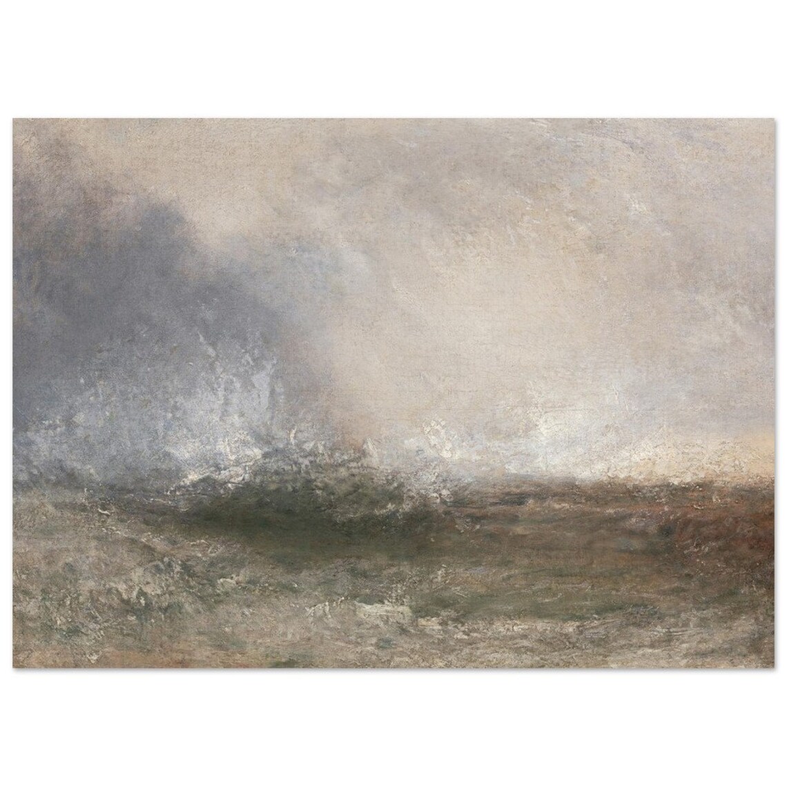 Muted Gray Ocean Waves Misty Vintage Seascape Oil Painting Poster - Image 3