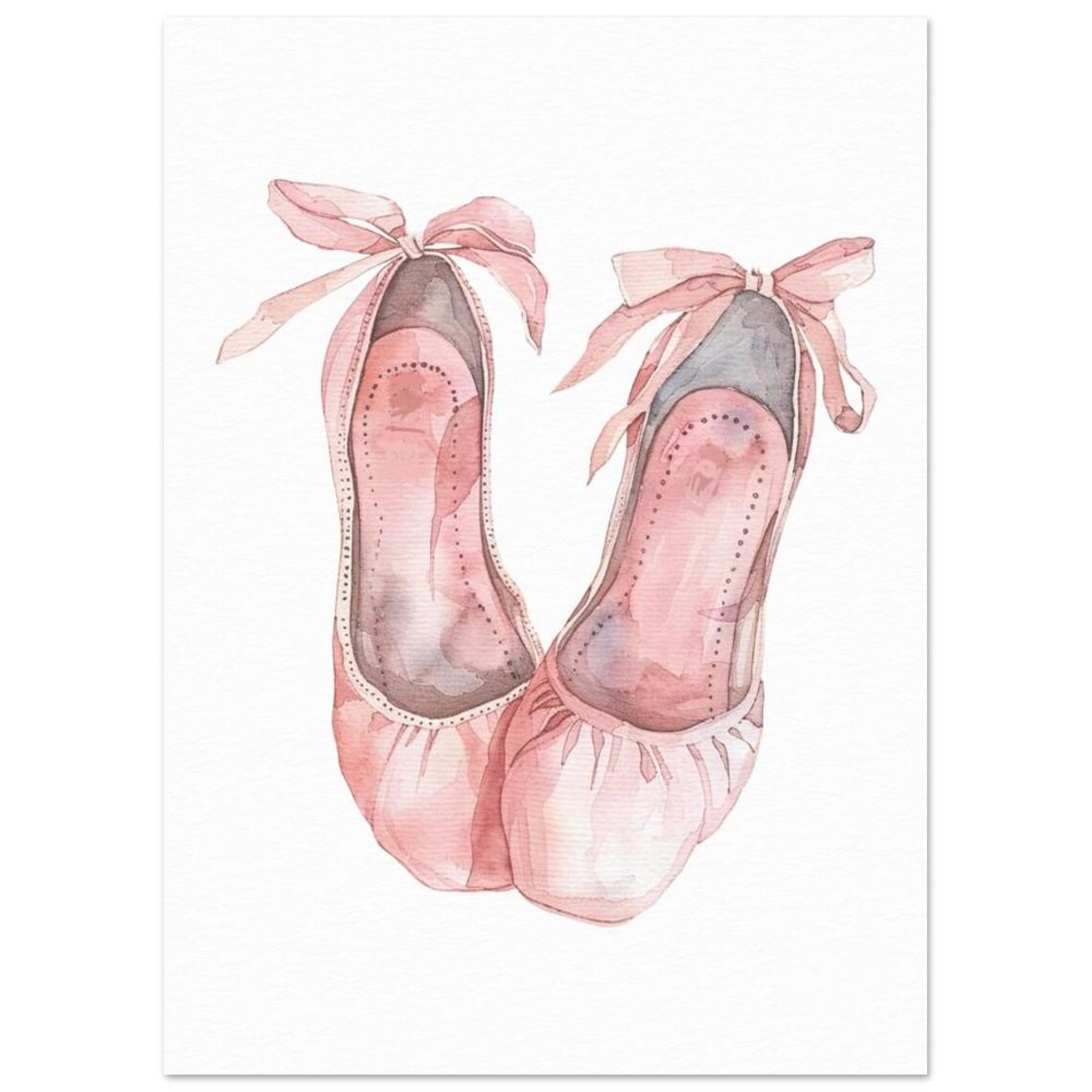 Pink Ballet Shoes Watercolor Bow Ribbon Dance Nursery Art Print - Image 2