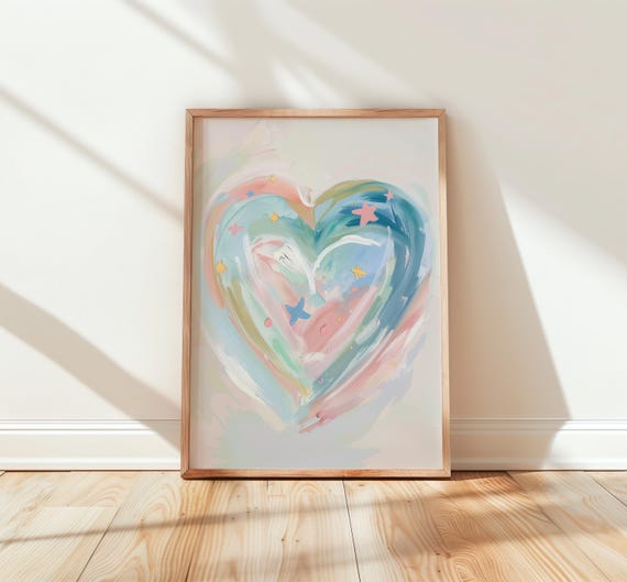 Watercolor Heart Constellation Art Boho Nursery Wall Decor Celestial Night Sky Pastel Starry Painting Print 215