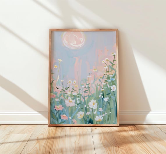 Enchanted Moonlit Garden Print Glowing Floral Fantasy Watercolor Spring Nursery Wall Art Boho Decor Dreamy Poster 219