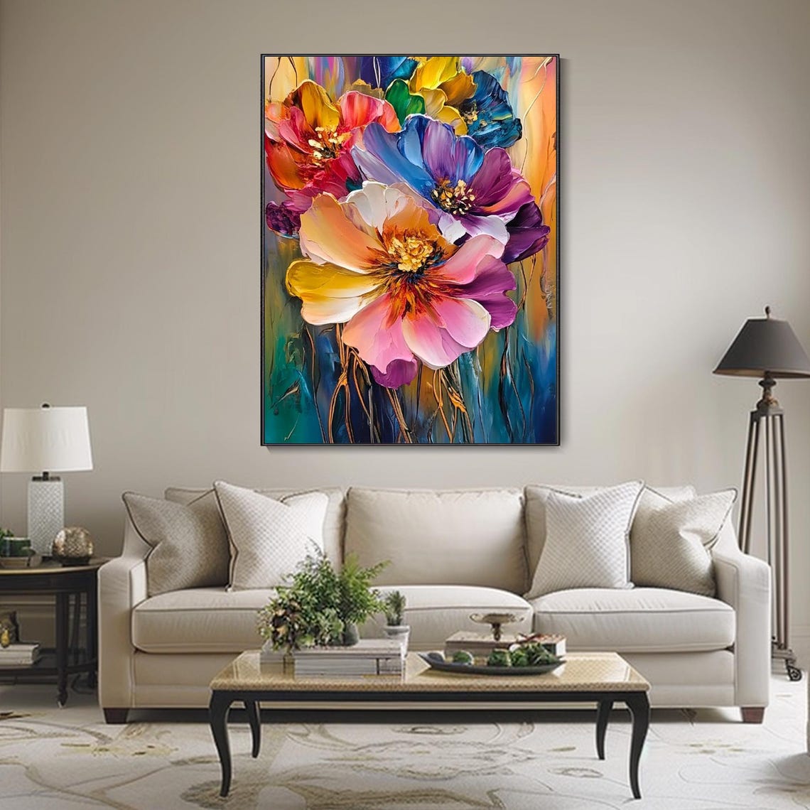 Colorful Anemone Blooms Vertical Floral Pink Blue Art Poster - Image 3