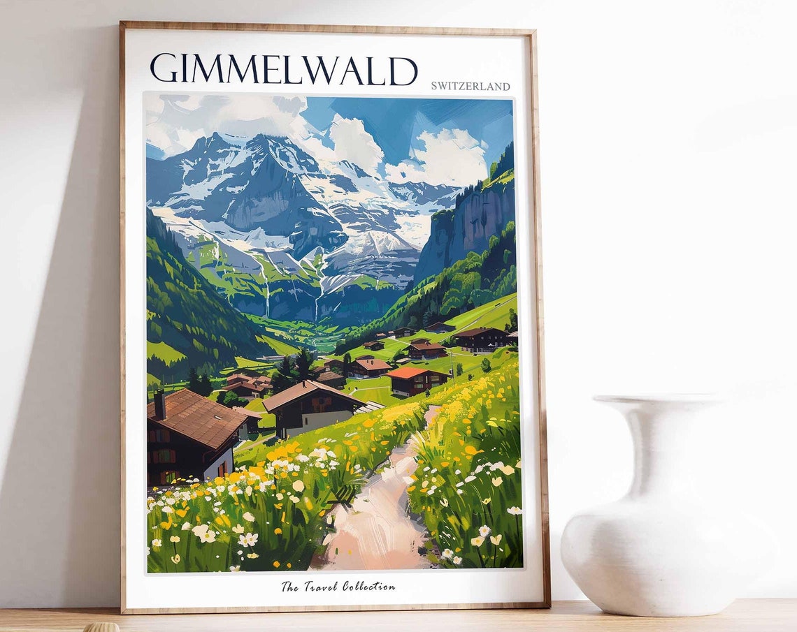 Gimmelwald Poster Switzerland Travel Print Swiss Decor Europe Travel Poster European Wall Art Gimmelwald Gift Gimmelwald Travel Poster