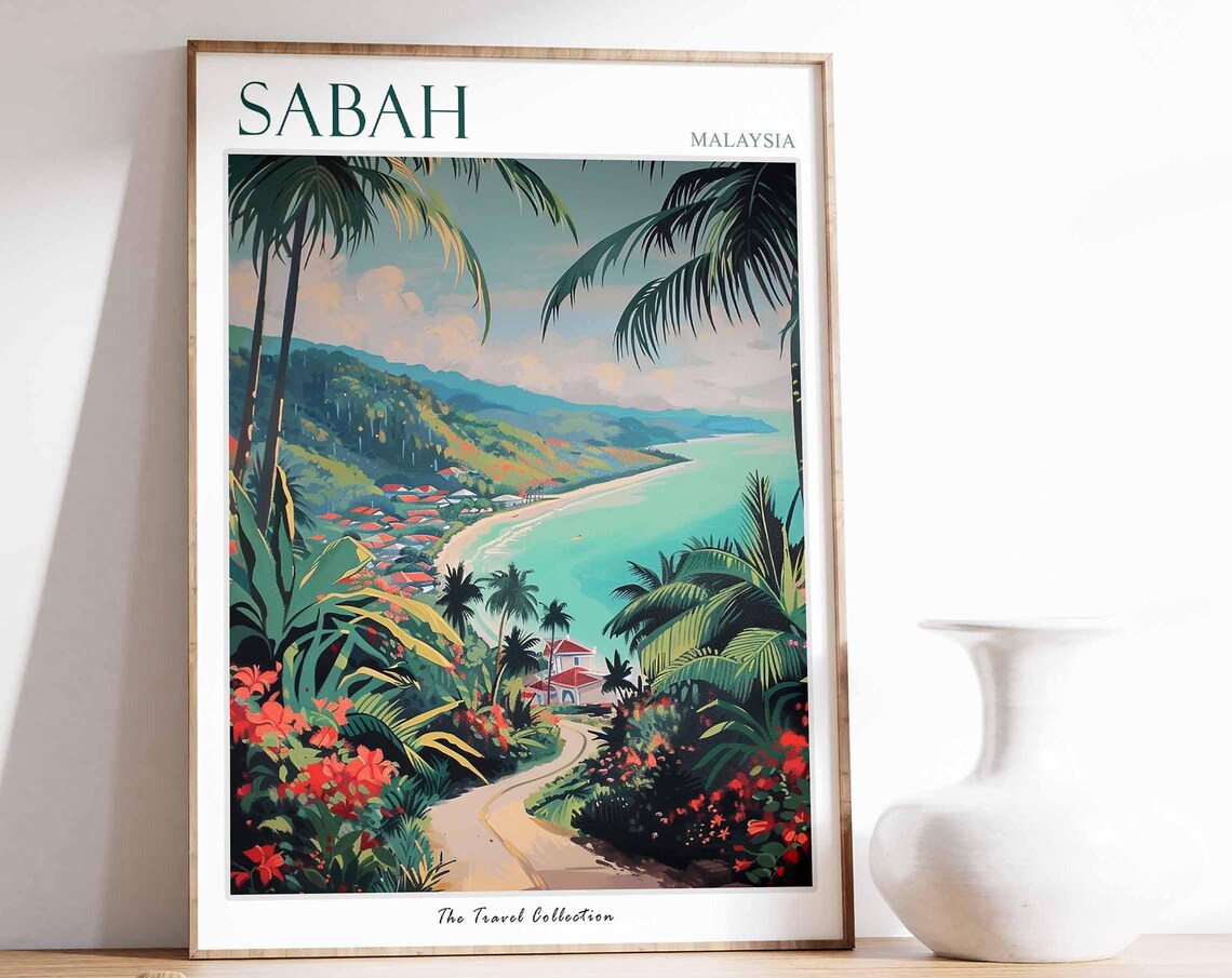 Sabah Malaysia Winding Road Curved Bay Tropical Foliage View Poster