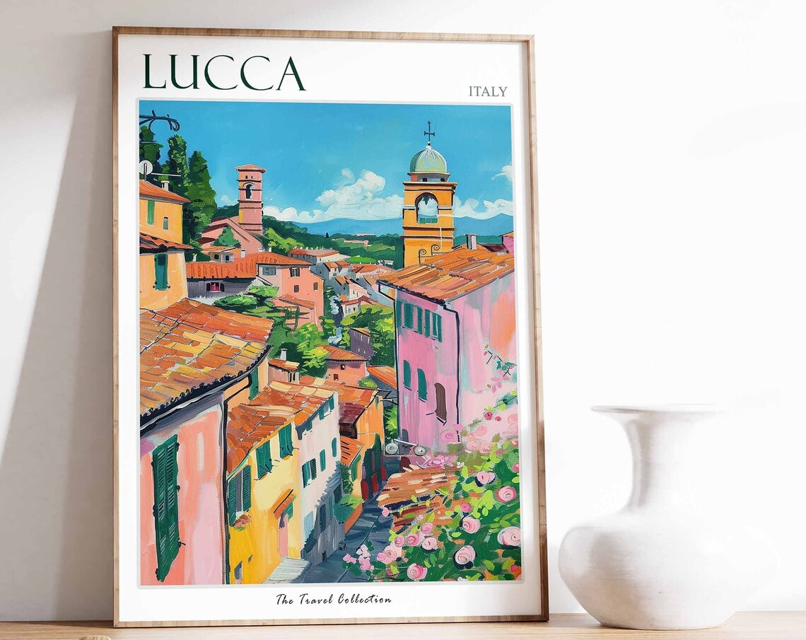 Lucca Italy Travel Poster, European City Print