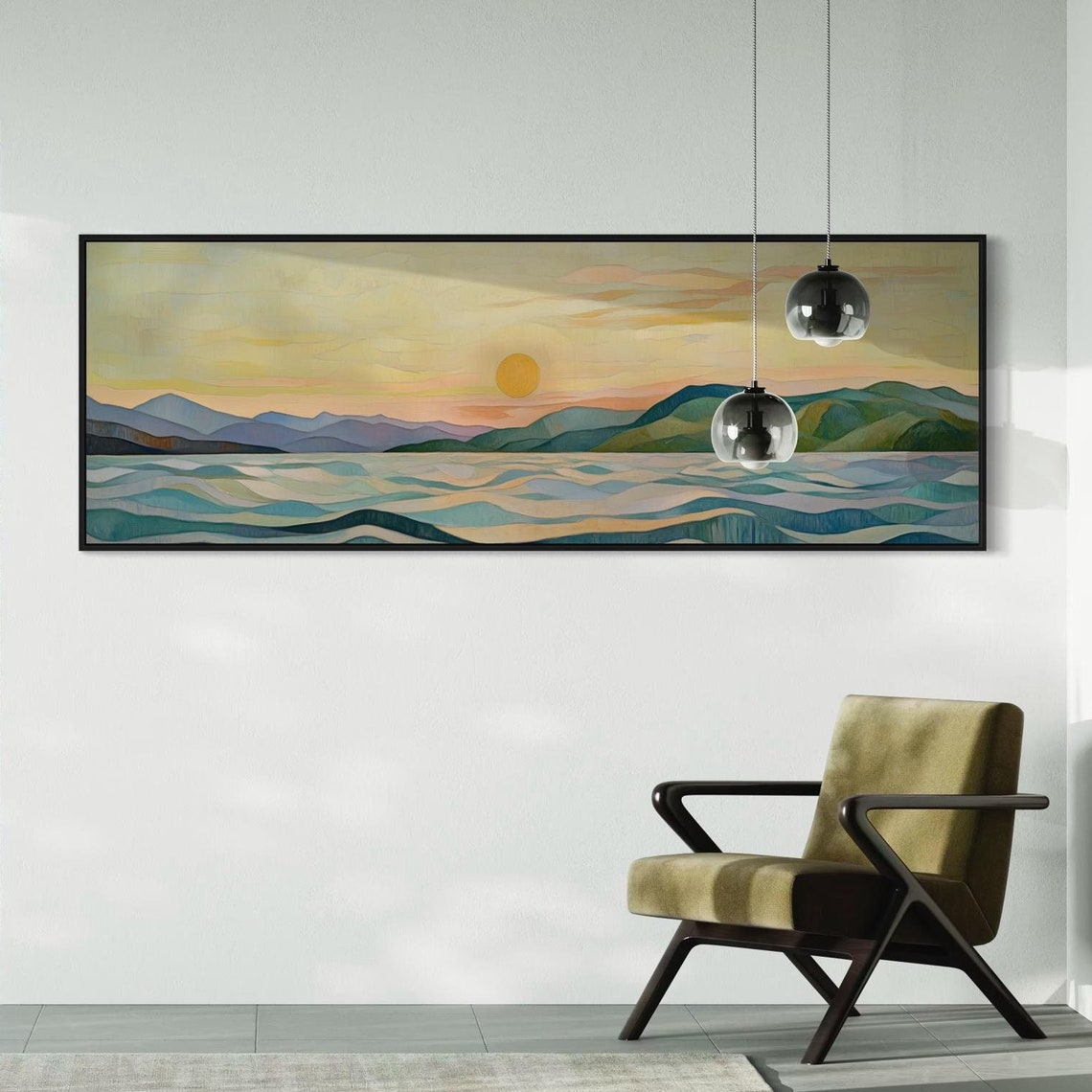 Minimalist Ocean Sunset Waves Pastel Tones Panoramic Serene Wall Print