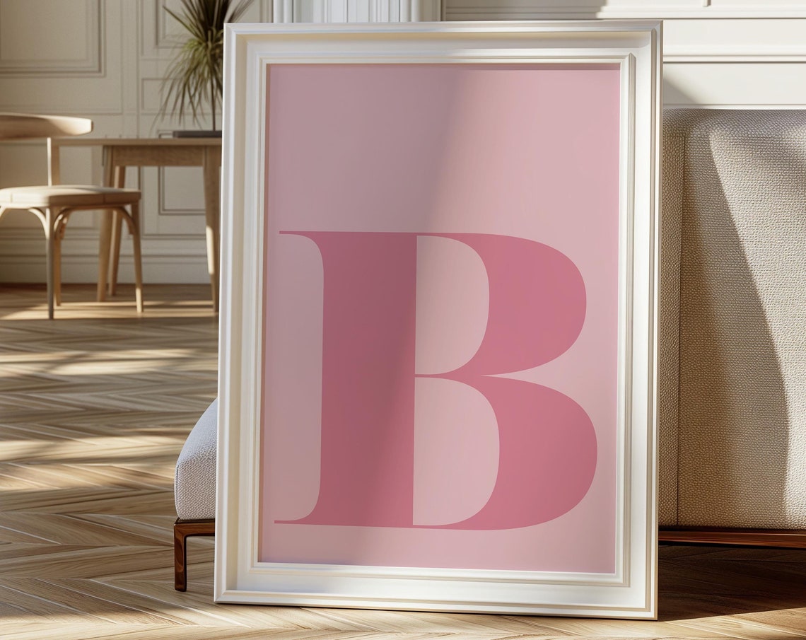 Letter B Pink Wall Art Print, Preppy Initial Decor - Image 2