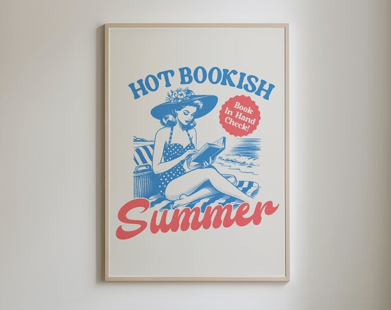 Hot Bookish Summer Vintage Retro Beach Reading Pin Up Poster