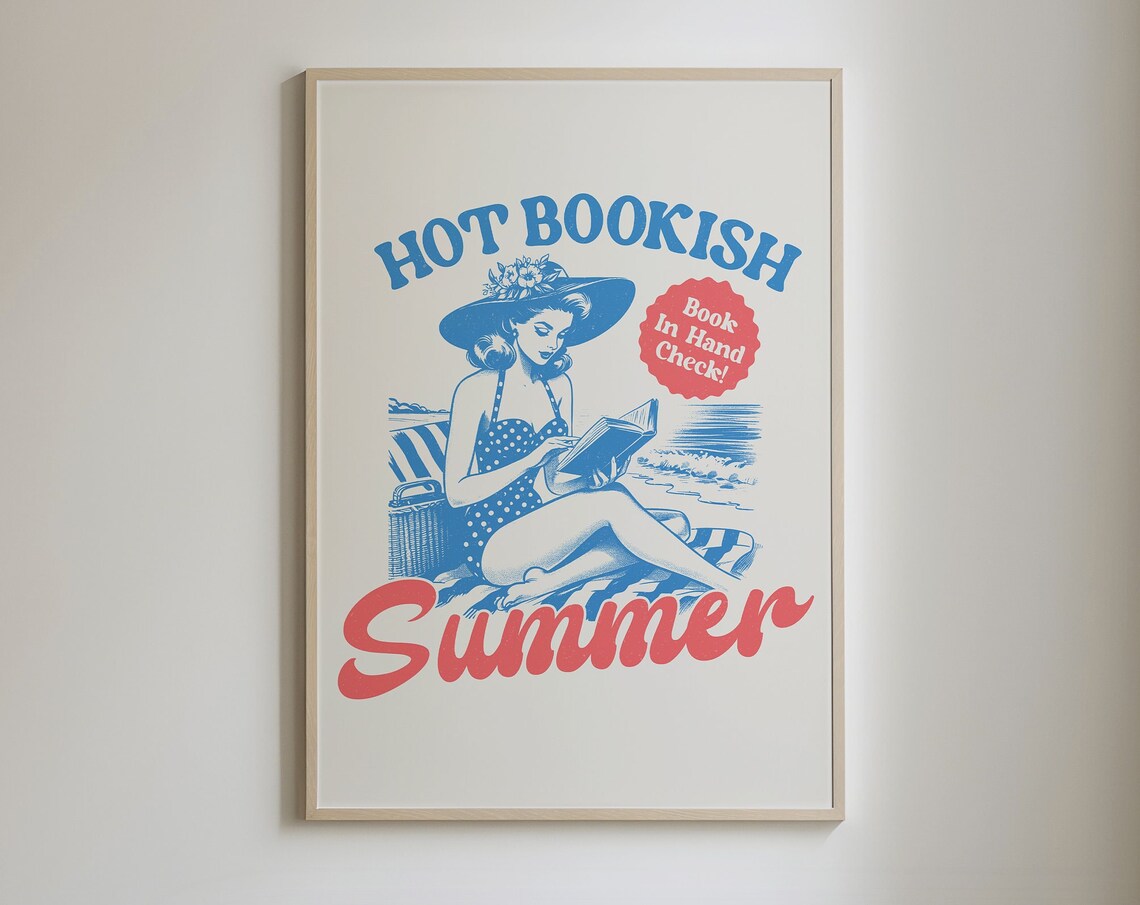 Hot Bookish Summer Vintage Retro Beach Reading Pin Up Poster