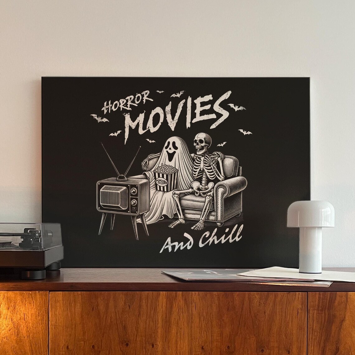 Horror Movies And Chill Ghost Skeleton TV Spooky Halloween Poster