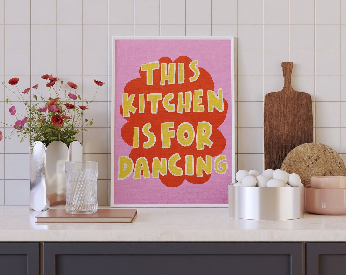 This Kitchen Is for Dancing Pink Retro Quote Typography Poster