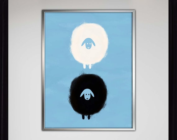 Minimalist Sheep Art Black And White Print Cute Farm Animal Wall Decor Modern Nursery Playful For Kids Room
