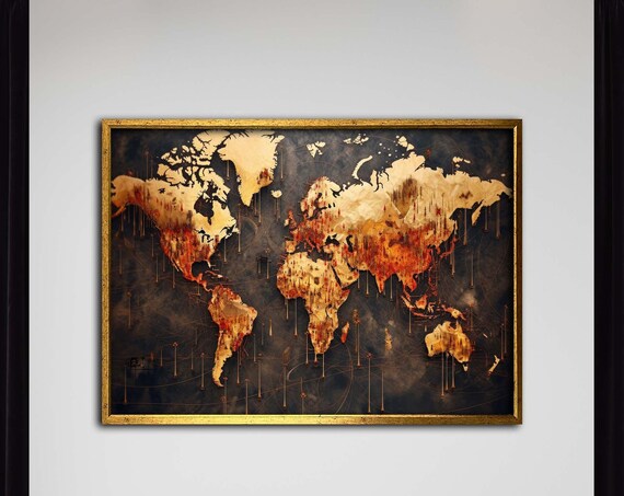 Abstract World Map Artmodern Global Wall Arttextured Canvasearth Tones Decor Contemporary Poster Ready To Hang