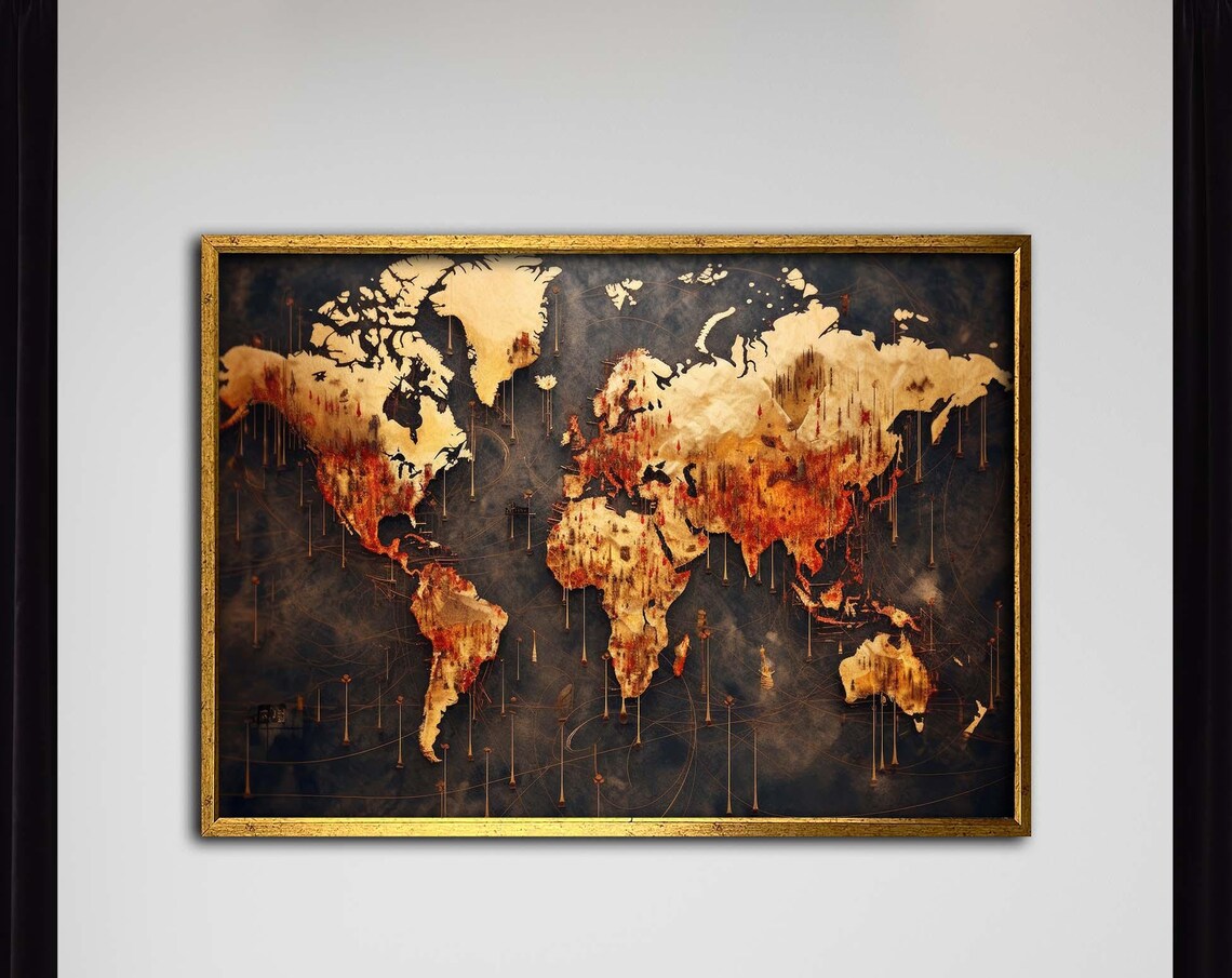 Abstract World Map Artmodern Global Wall Arttextured Canvasearth Tones Decor Contemporary Poster Ready To Hang