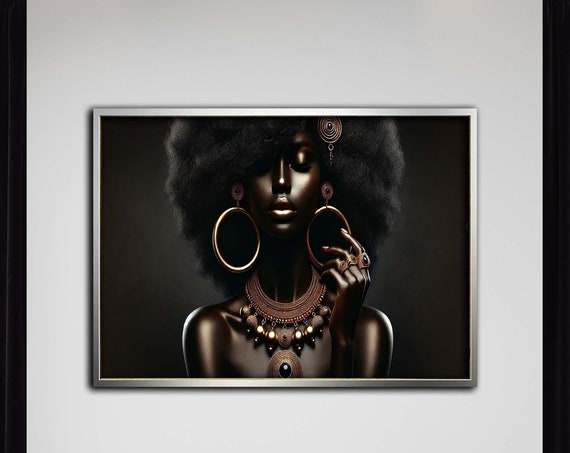 Canvas Printradiant Afro Beauty Black And Gold Art Elegant Woman Wall Print Afrocentric Glamour Decor Ready To Hang