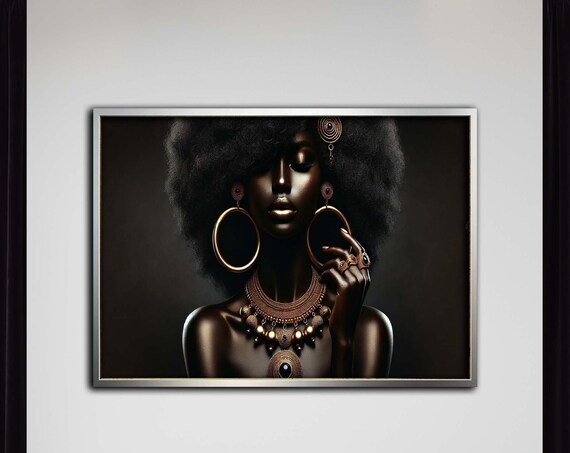 Radiant Afro Beauty Black and Gold Elegant Woman Portrait Wall Poster
