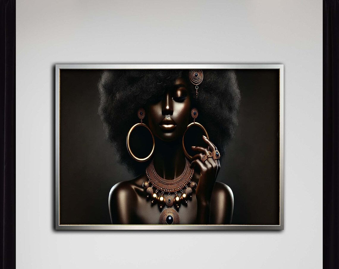 Radiant Afro Beauty Black and Gold Elegant Woman Portrait Wall Poster