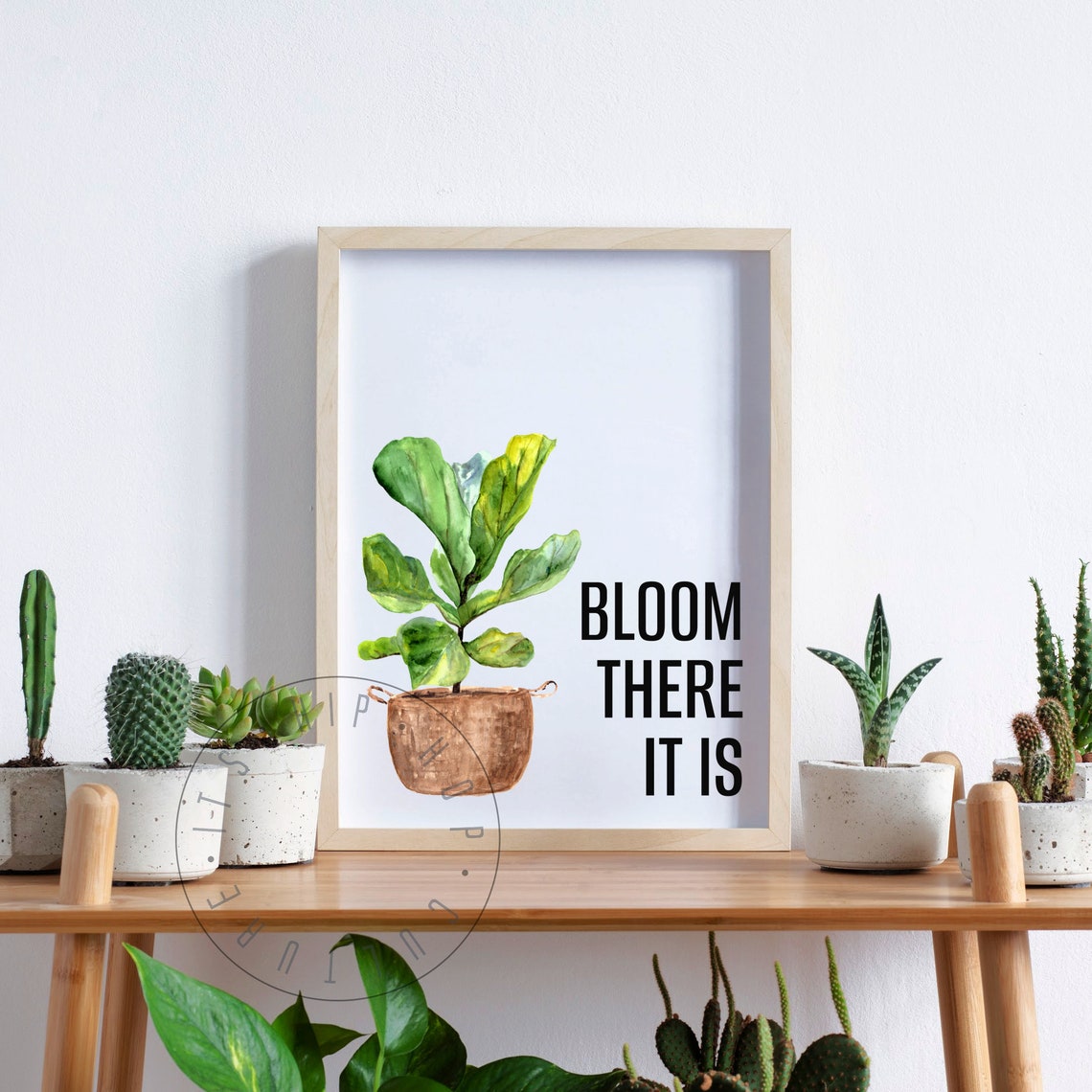 Bloom There It Is Watercolor Plant Pun Fiddle Leaf Fig Poster